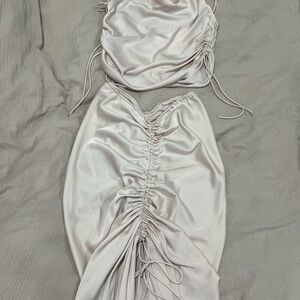 Chic Soft Pink & Satin Two-Piece Set